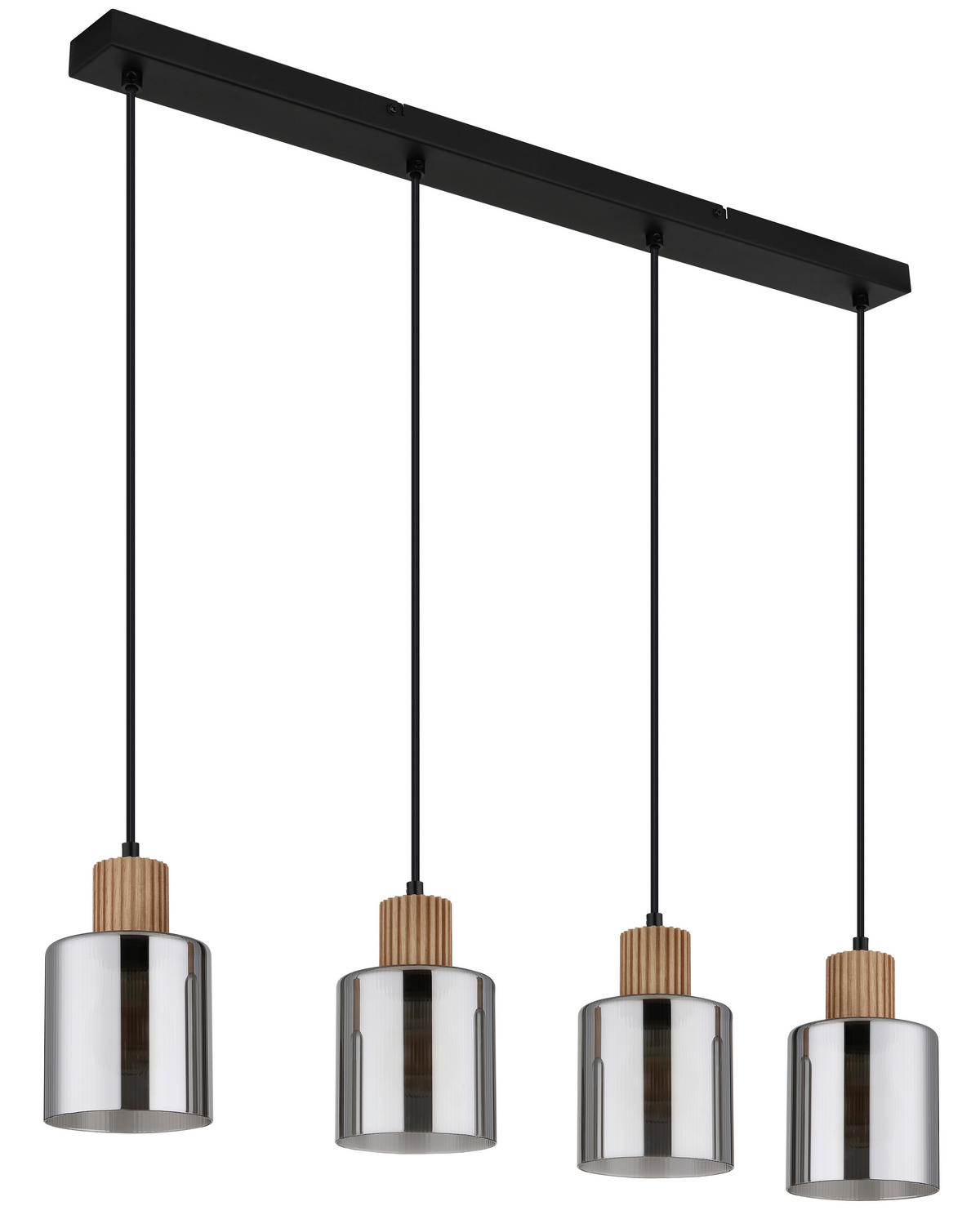 GLOBO Pendelleuchte Rauch schwarz dunkelbraun Glas Metall Holz B/H/L: ca. 12x120x78 cm E27 4 Brennstellen ALEIDIS - dunkelbraun/schwarz (78,00/12,00/120,00cm) - GLOBO