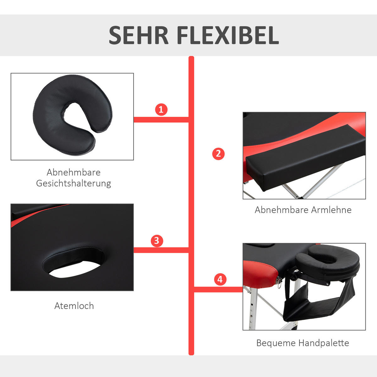 HOMCOM Massageliege rot PVC B/H/L: ca. 60x215x84 cm Massageliege - rot/schwarz (84,00/60,00/215,00cm) - HOMCOM
