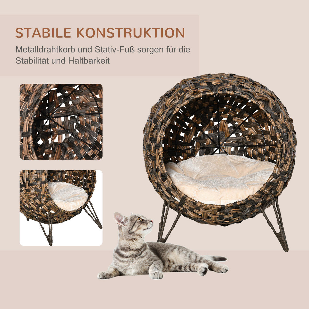 PawHut Katzenhaus braun Rattan B/H/L: ca. 46x58x54 cm Katzenhaus - braun (54,00/46,00/58,00cm) - PawHut