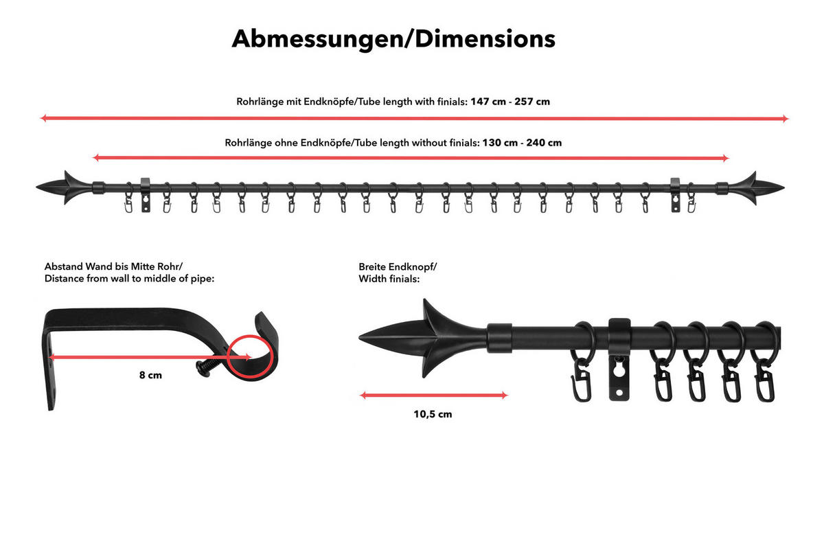 Gardinenstange Lilie Lilie - schwarz (0,16cm) - LICHTBLICK