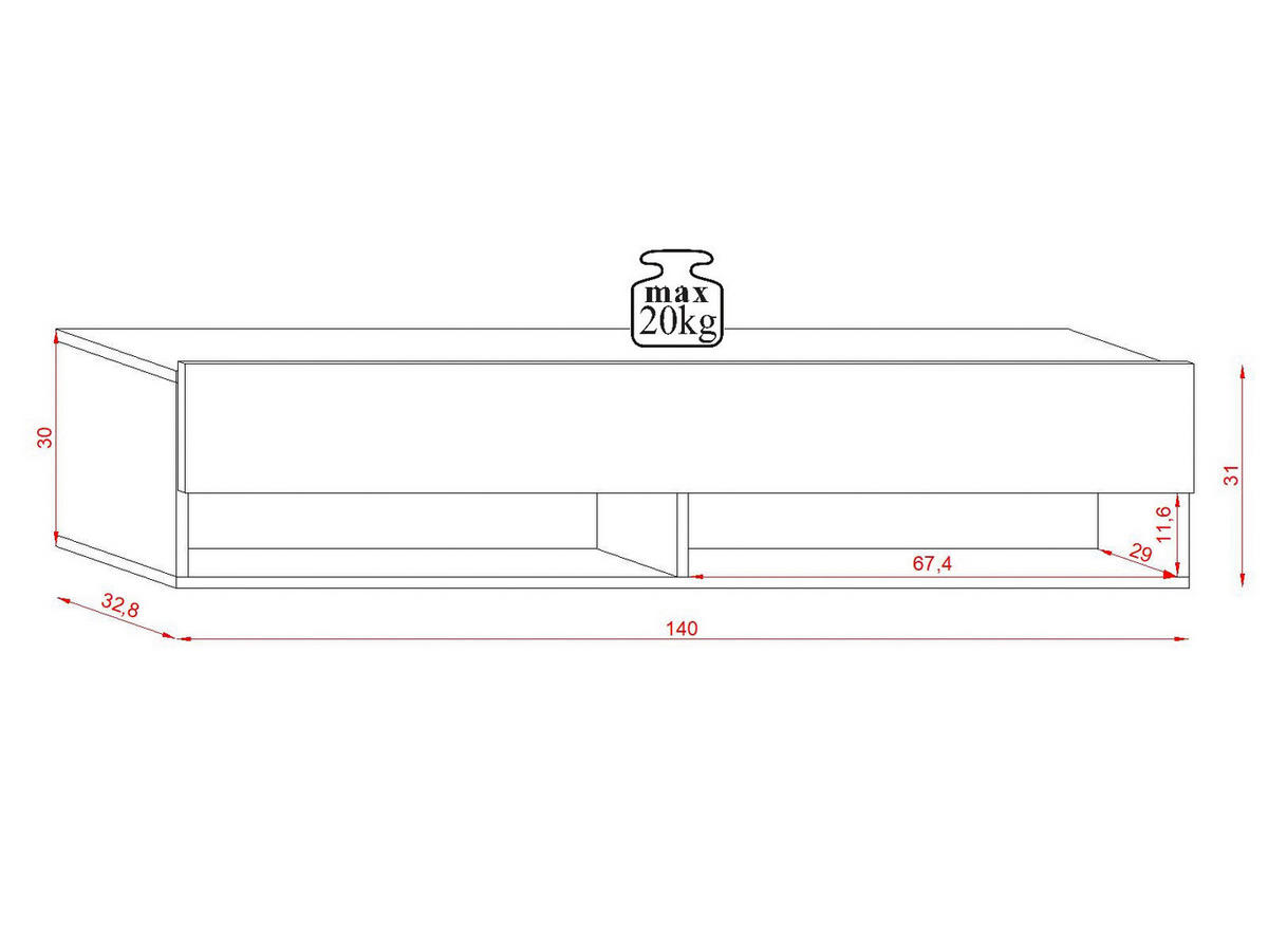 TV-Lowboard TV LOWBOARD DERBY 140 Eiche Wotan Nachbildung schwarz glänzend B/H/T: ca. 140x32,5x31,5 cm TV LOWBOARD DERBY 140 - Eiche/schwarz (140,00/32,50/31,50cm) - WIPMEB