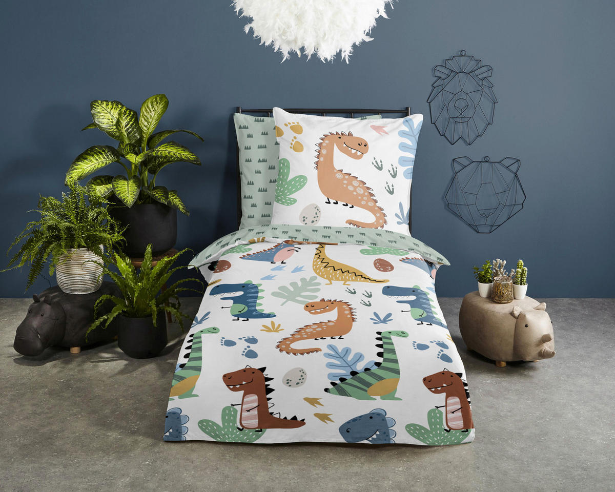 Baumwoll Bettwäsche Dino Renforce Multi Stoff B/L: ca. 135x200 cm Dino - Multi (135,00/200,00cm) - Good Morning