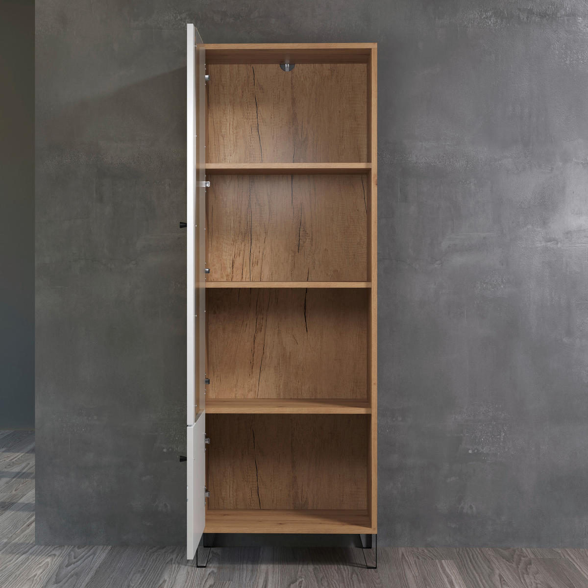 Vitrine Touch weiß matt Eiche Artisan Nachbildung B/H/T: ca. 63x172x40 cm Touch - Eiche/weiß (63,00/172,00/40,00cm) - Trendteam