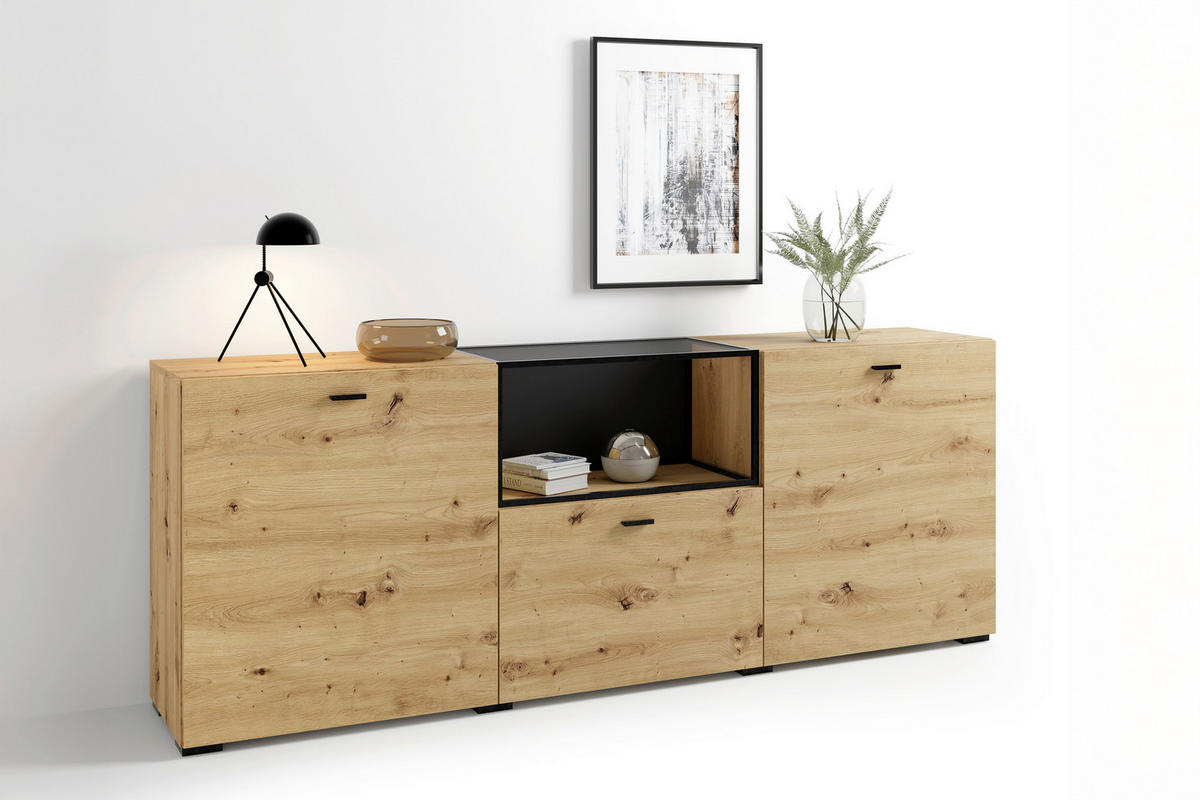 Sideboard FRAME Eiche schwarz B/H/T: ca. 200x75,5x37,5 cm FRAME - Eiche/schwarz (200,00/75,50/37,50cm) - byLIVING