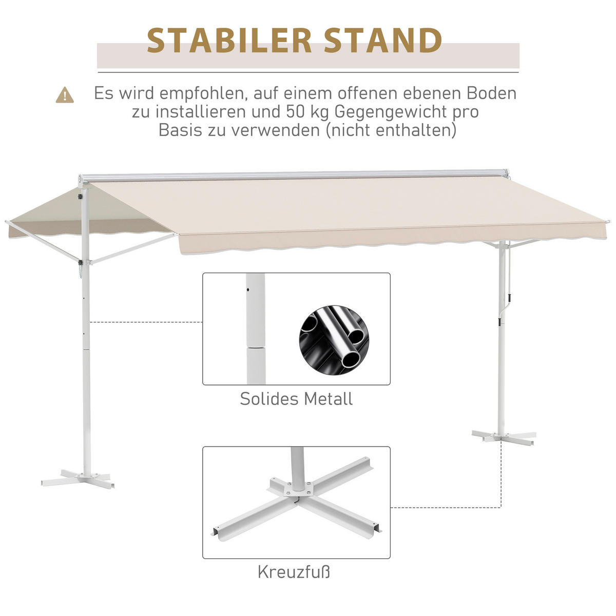 Outsunny Markise cremeweiß B/H/L: ca. 340x255x450 cm Markise - cremeweiß (450,00/340,00/255,00cm) - Outsunny