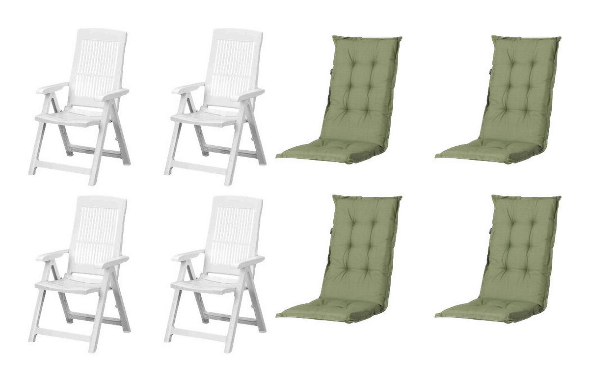 PROGARDEN,MADISON Klappsessel Set + Auflagen Tampa grün Kunststoff B/H/L: ca. 61x109x60 cm Tampa - weiß/grün (60,00/61,00/109,00cm) - PROGARDEN,MADISON