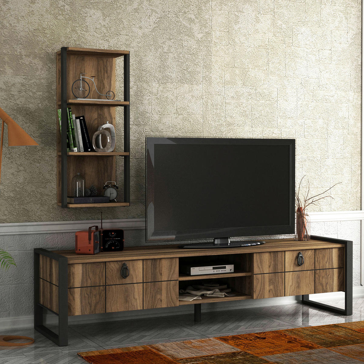 Wohnwand Lost walnuss Nachbildung B/H/T: ca. 184,5x45x34 cm Lost - walnuss (184,50/45,00/34,00cm) - moebel17