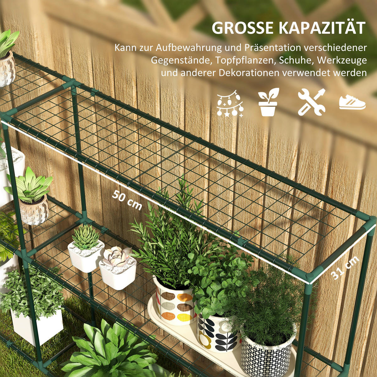 Outsunny Gartenregal dunkelgrün Edelstahl B/H/L: ca. 30x222x114 cm Blumenregal - dunkelgrün (114,00/30,00/222,00cm) - Outsunny