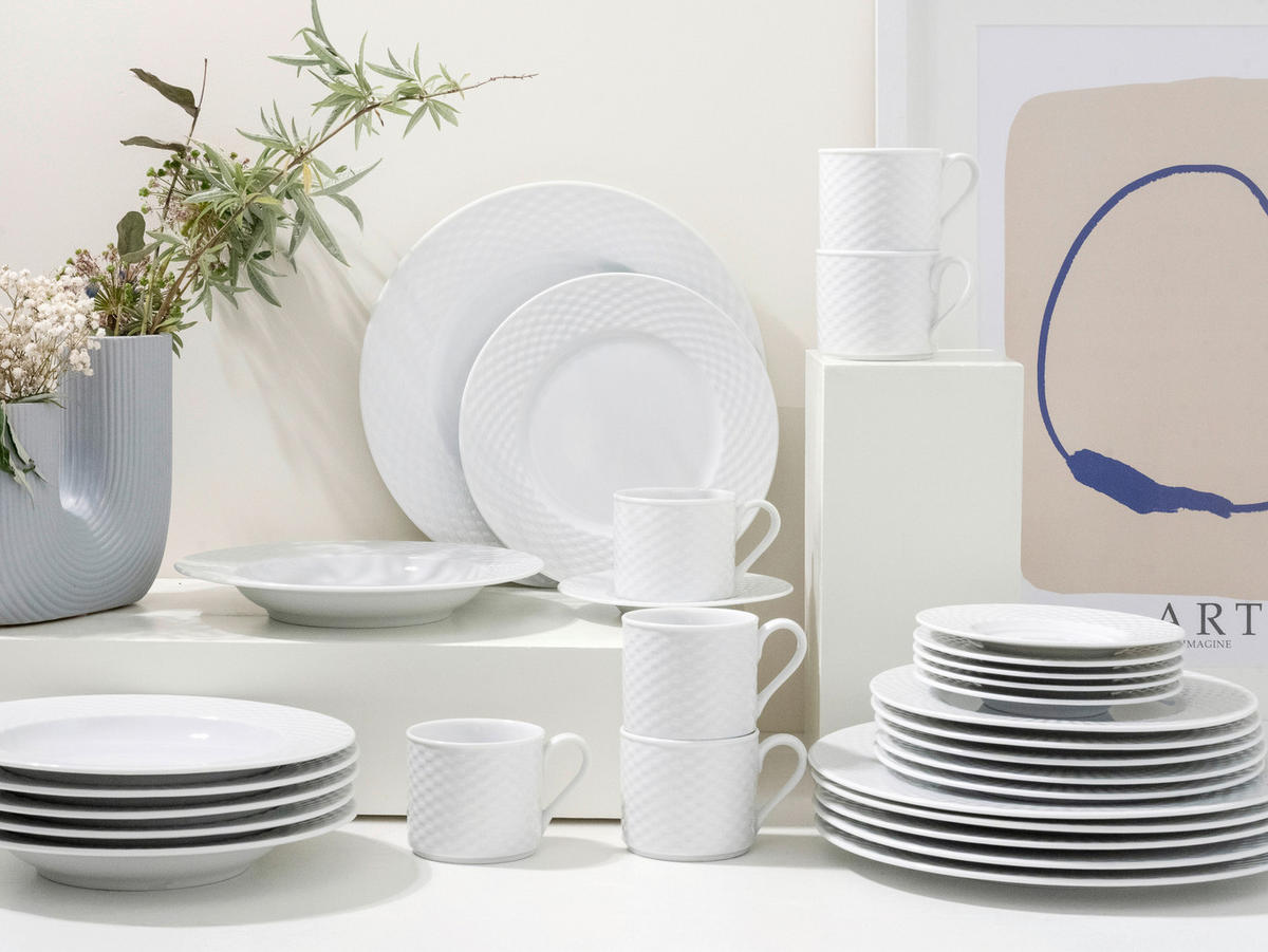 CreaTable Kombiservice Polo weiß Porzellan 30 tlg. Polo - weiß - CreaTable