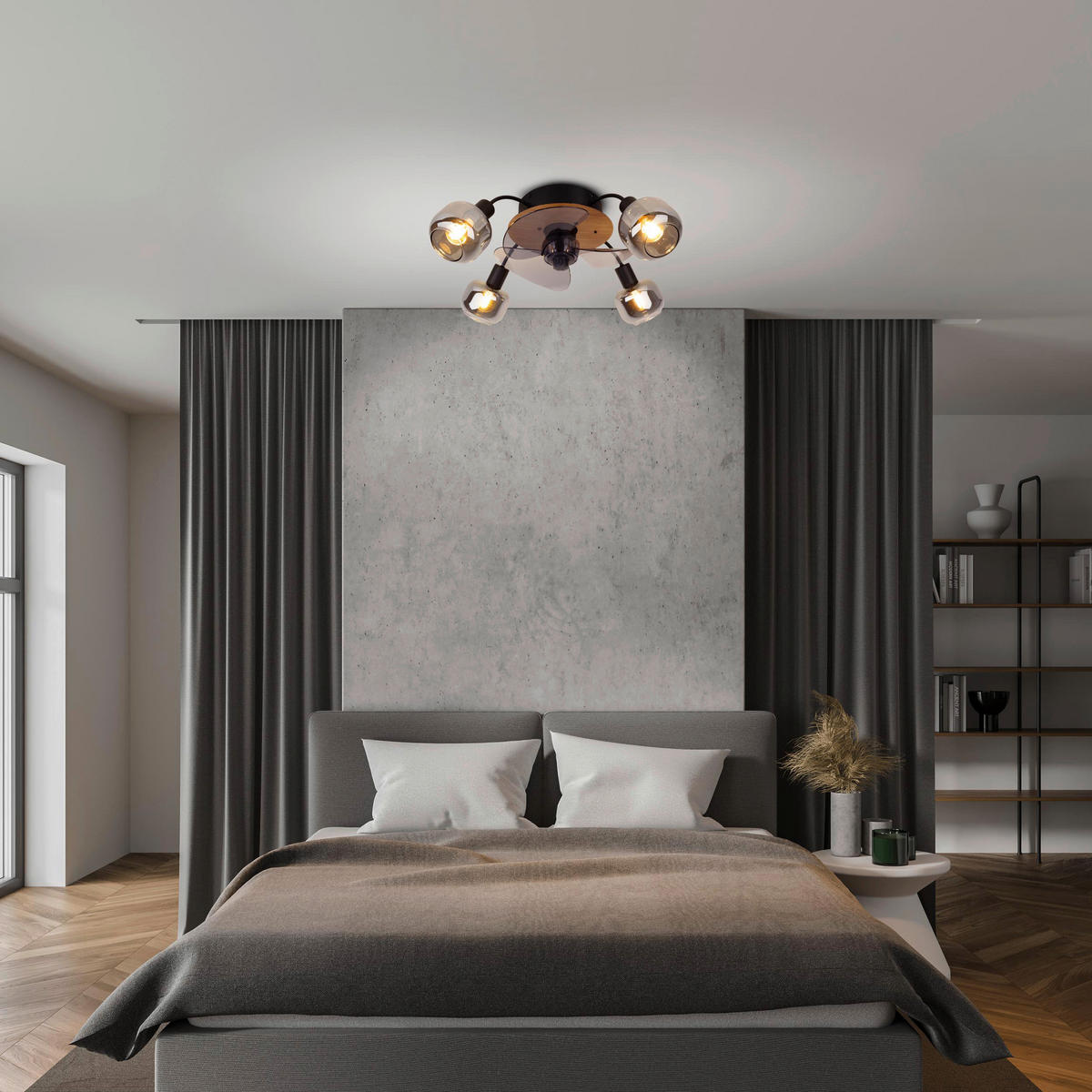 Näve Leuchten Deckenventilator schwarz Metall Glas Kunststoff B/H/T/D: ca. 48x21x48x48 cm E14 4 Brennstellen FUMOSO - schwarz (48,00/21,00/48,00cm) - Näve Leuchten