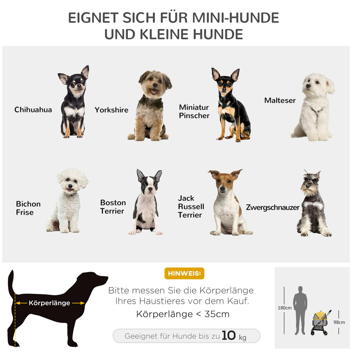 PawHut Hunde-Zubehör gelb Edelstahl B/H/L: ca. 49,5x82x98 cm Hundetrolley - gelb (98,00/49,50/82,00cm) - PawHut