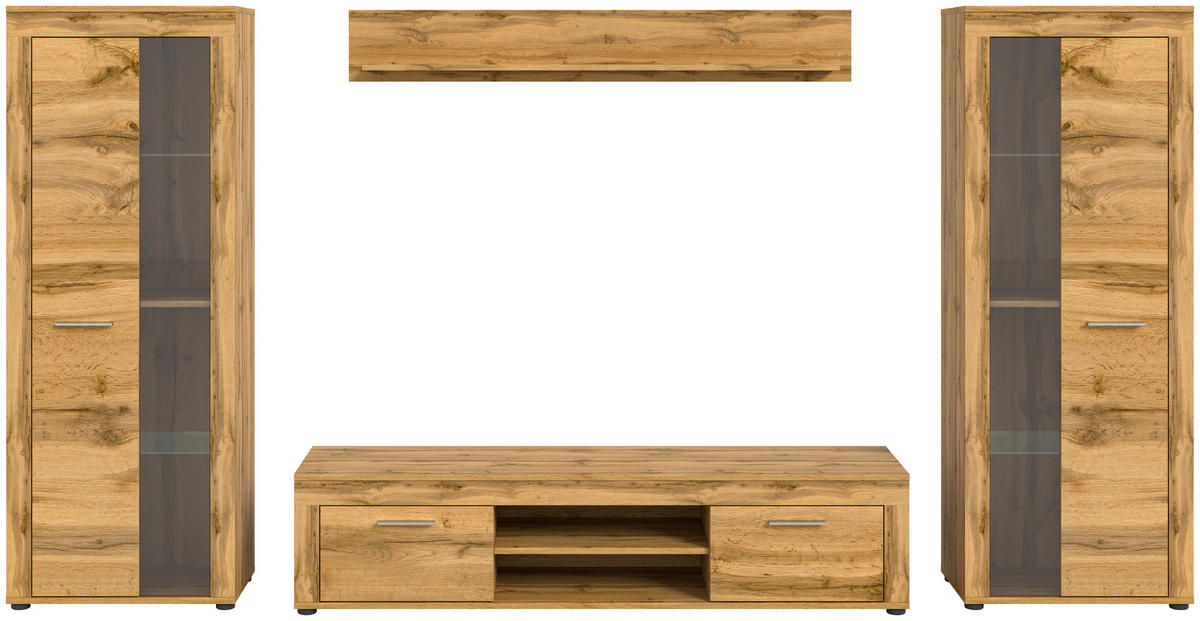 Wohnwand Jam Eiche Wotan Nachbildung B/H/T: ca. 310x159x35 cm Jam - Eiche (310,00/159,00/35,00cm) - xonox.home