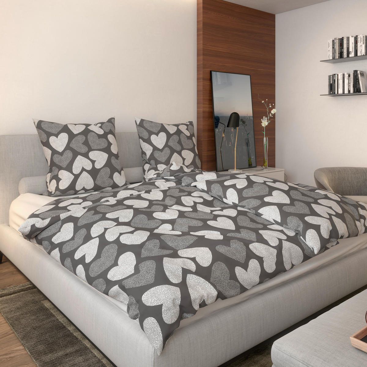 Microfaser Bettwäsche Fleece Bettwäsche_Fleece Herzen 135x200cm - grau (135,00/200,00cm)