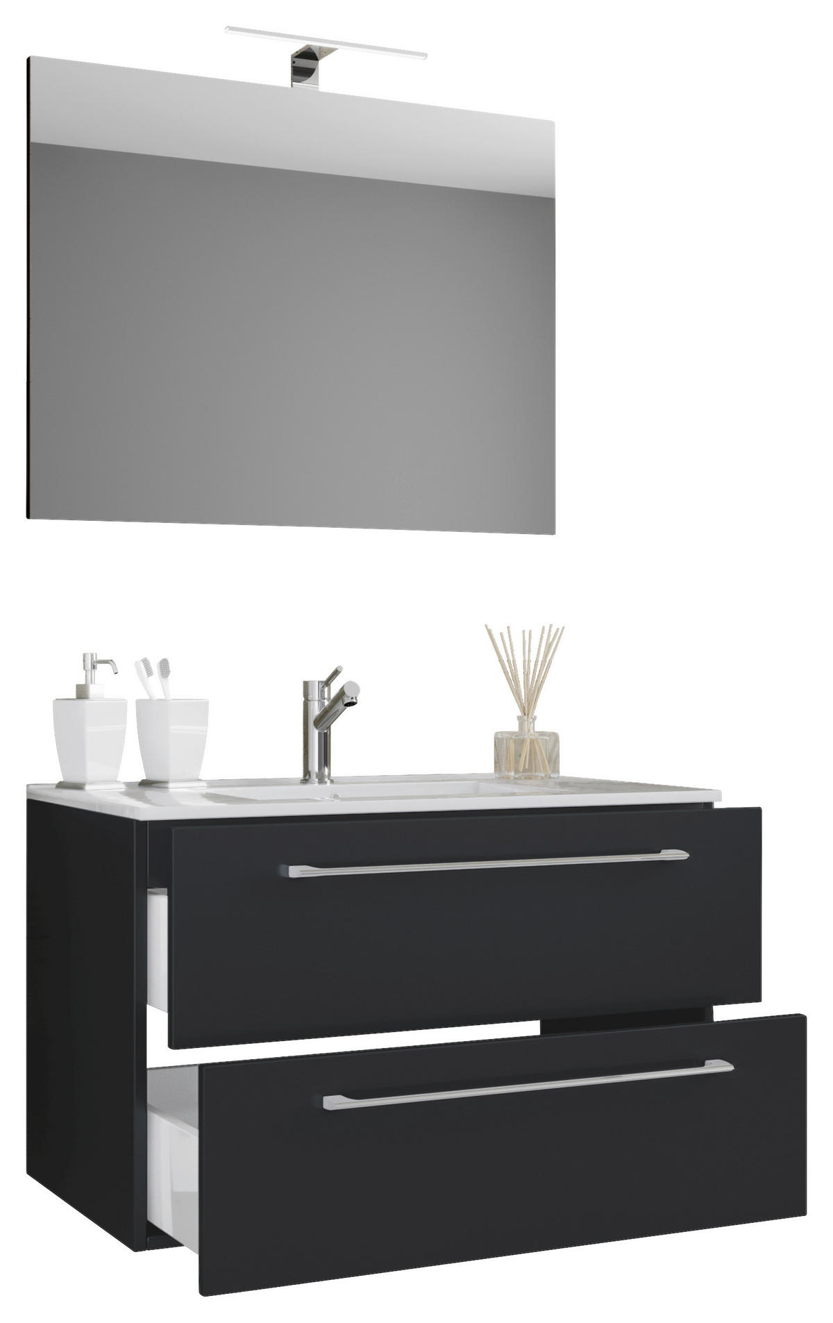 Waschplatz 3tlg-Badinos weiß schwarz B/H/T: ca. 80x50x46 cm 3tlg-Badinos - weiß/schwarz (80,00/50,00/46,00cm) - VCM Möbel