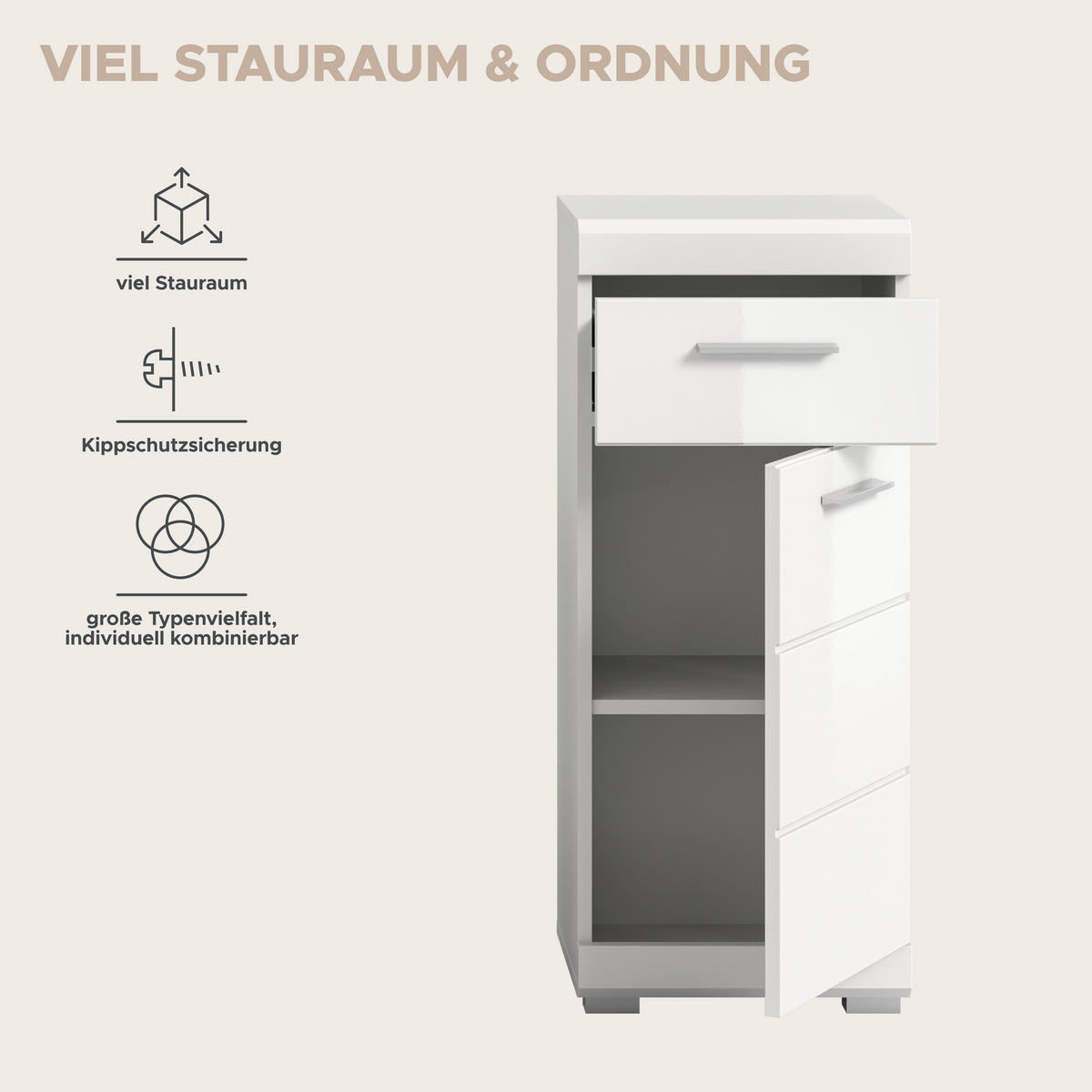 Schrank Scout weiß weiß Hochglanz B/H/T: ca. 37x88x31 cm Scout - weiß (37,00/88,00/31,00cm) - xonox.home