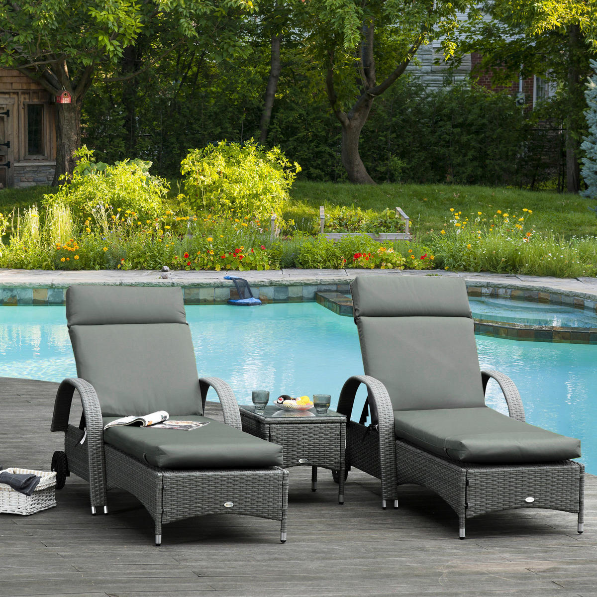 Outsunny Liegenauflage 2er Set dunkelgrau Schaumstoff B/H/L: ca. 55x8x196 cm Liegenauflage 2er Set - dunkelgrau (196,00/55,00/8,00cm) - Outsunny