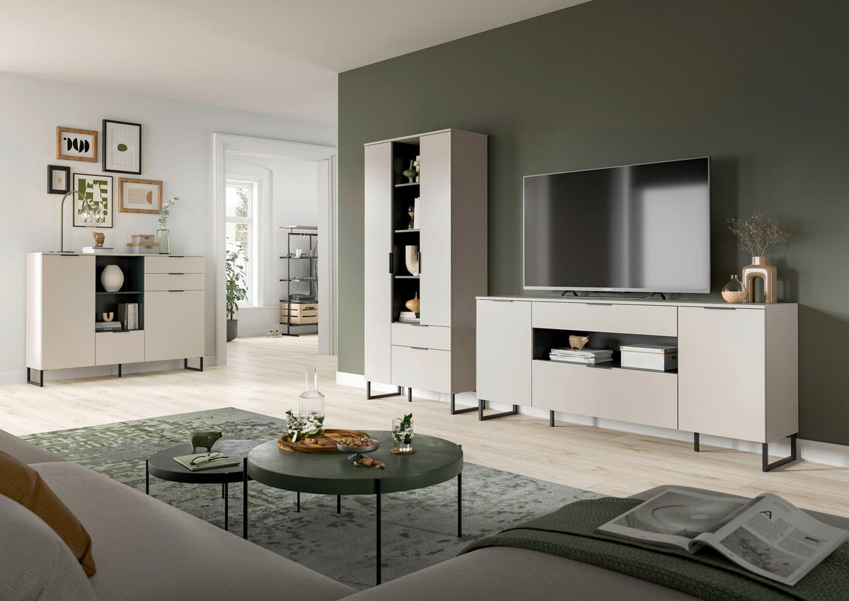 Wohnwand Noida Kaschmirgrau Nachbildung schwarz B/H/T: ca. 240x192x41 cm Noida - schwarz (240,00/192,00/41,00cm) - xonox.home