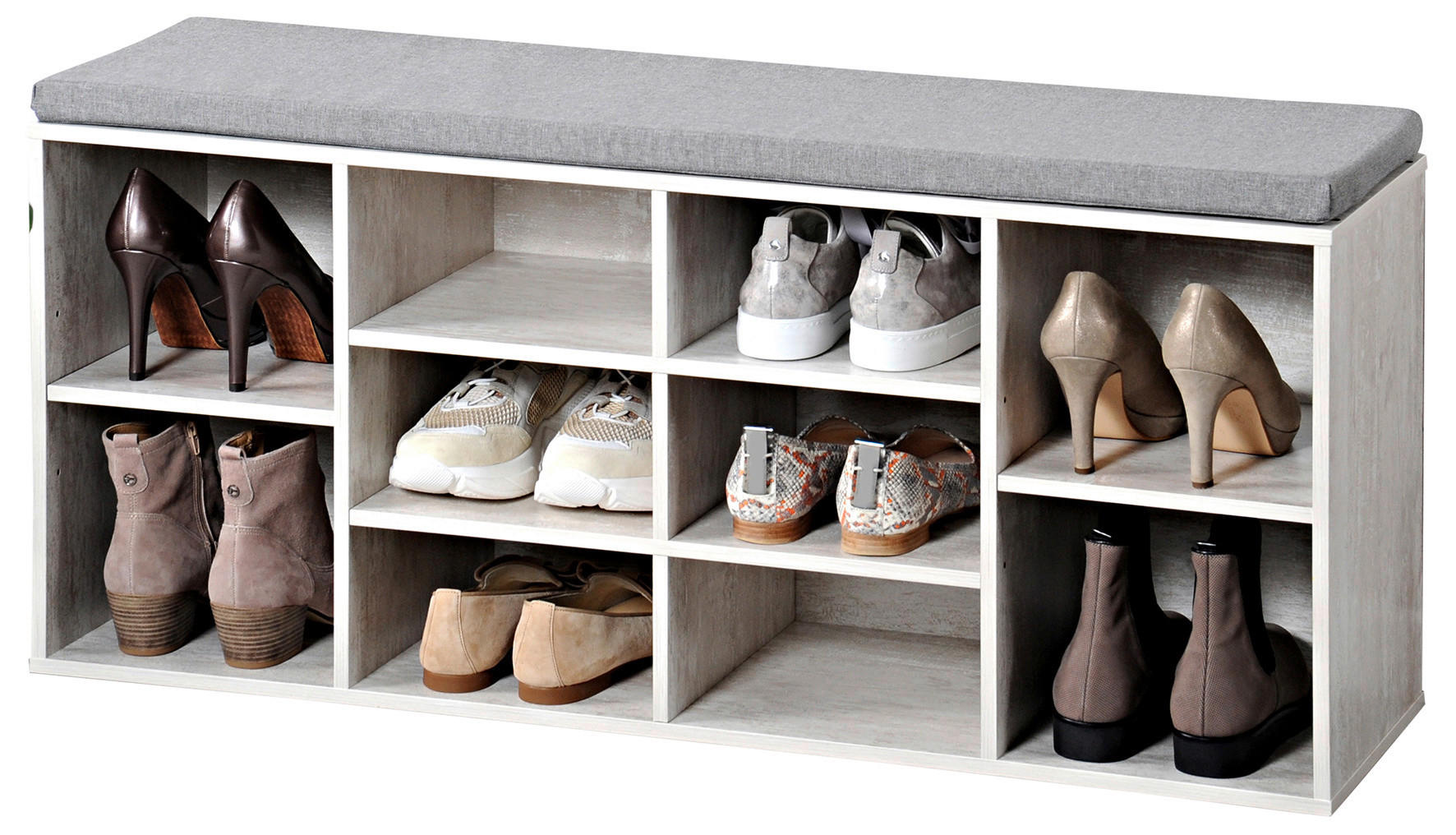Kesper Schuhschrank mit Sitzkissen weiß Spanplatte B/H/L: ca. 29,5x48x103,5 cm Schuhschrank_mit_Sitzkissen - weiß/grau (103,50/29,50/48,00cm) - Kesper