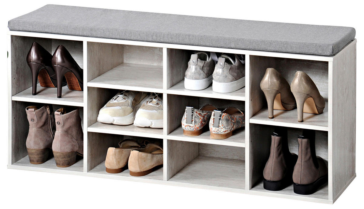 Kesper Schuhschrank mit Sitzkissen weiß Spanplatte B/H/L: ca. 29,5x48x103,5 cm Schuhschrank_mit_Sitzkissen - weiß/grau (103,50/29,50/48,00cm) - Kesper