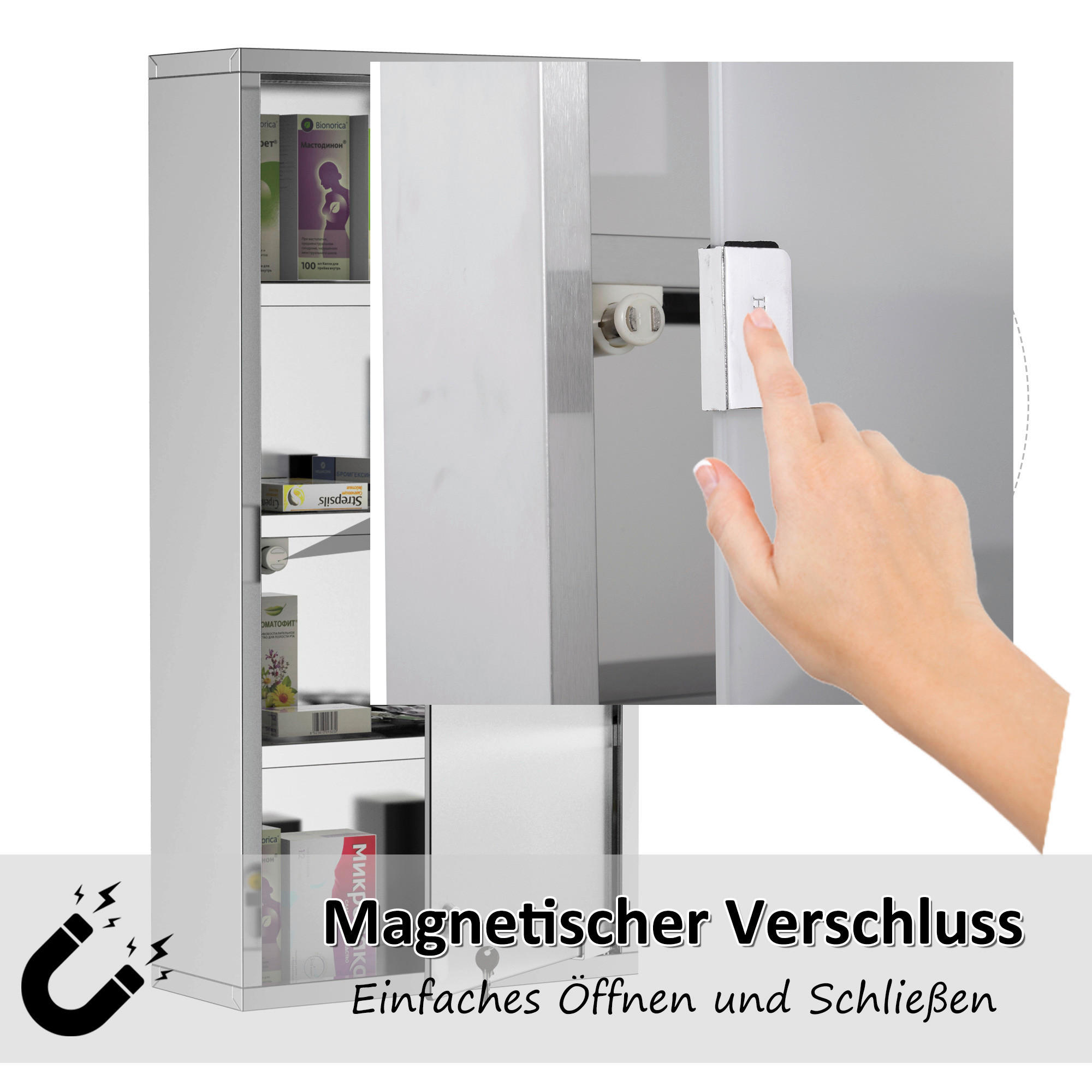 HOMCOM Medizinschrank silber Glas B/H/L: ca. 12x30x60 cm Medizinschrank - silber (60,00/12,00/30,00cm) - HOMCOM