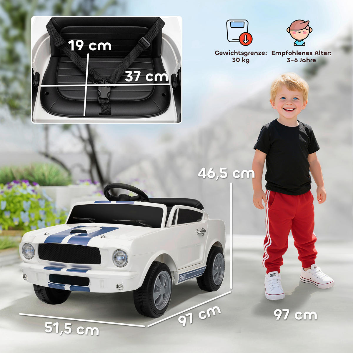 AIYAPLAY Kinder Elektroauto weiß B/H/L: ca. 51,5x46,5x97 cm Kinder_Elektroauto - weiß (97,00/51,50/46,50cm) - AIYAPLAY