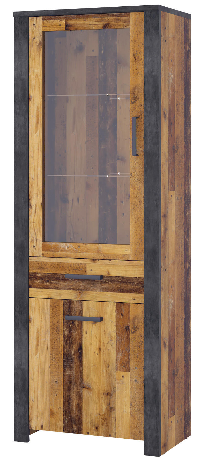 Vitrine Oregon Old Wood Nachbildung Fresko Spanplatte B/H/T: ca. 70x193x44 cm Oregon - dunkelgrau (70,00/193,00/44,00cm)