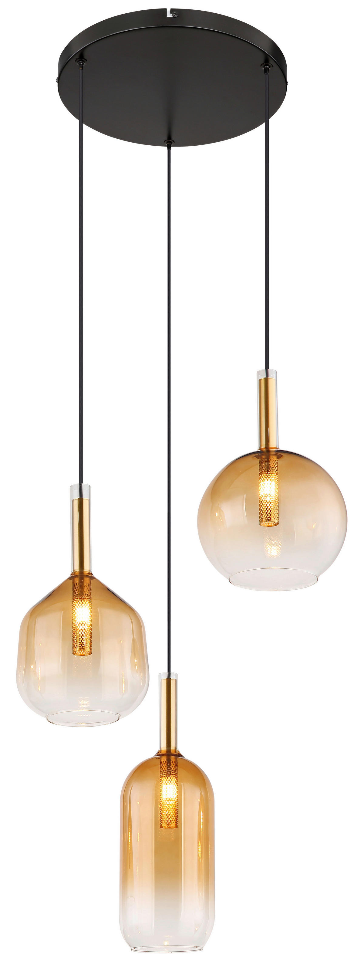 GLOBO Pendelleuchte amber schwarz Metall Glas H/D: ca. 150x43 cm G9 3 Brennstellen LOPUSA - schwarz/amber (43,00/150,00cm) - GLOBO