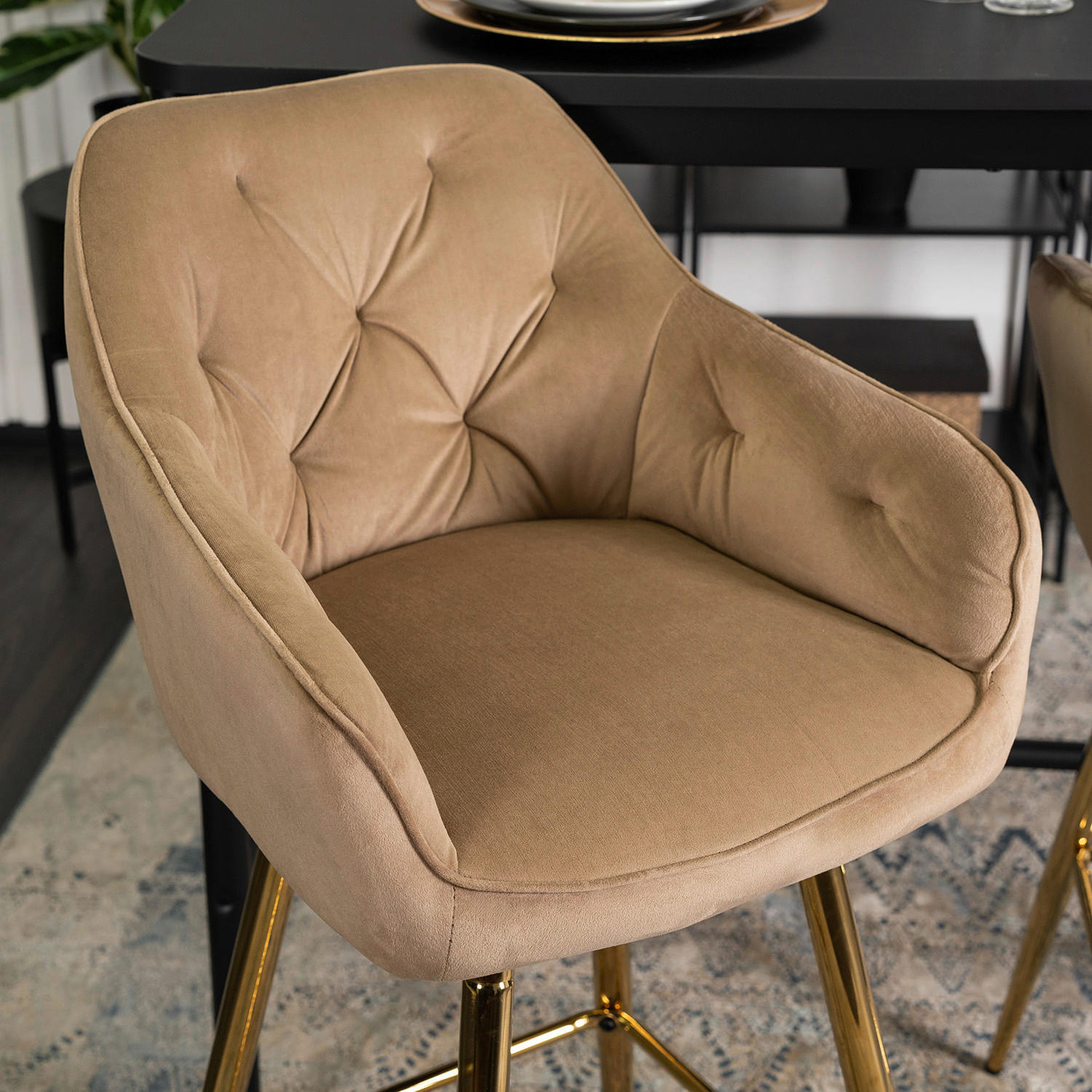 Barhocker SALEM beige Velourstoff B/H/T: ca. 53x105x58 cm SALEM - beige (53,00/105,00/58,00cm) - WIPMEB
