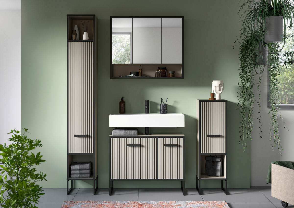 Badezimmer-Set BAGNO schwarz Kaschmirgrau Nachbildung B/H/T: ca. 170x192x36 cm BAGNO - schwarz (170,00/192,00/36,00cm) - xonox.home