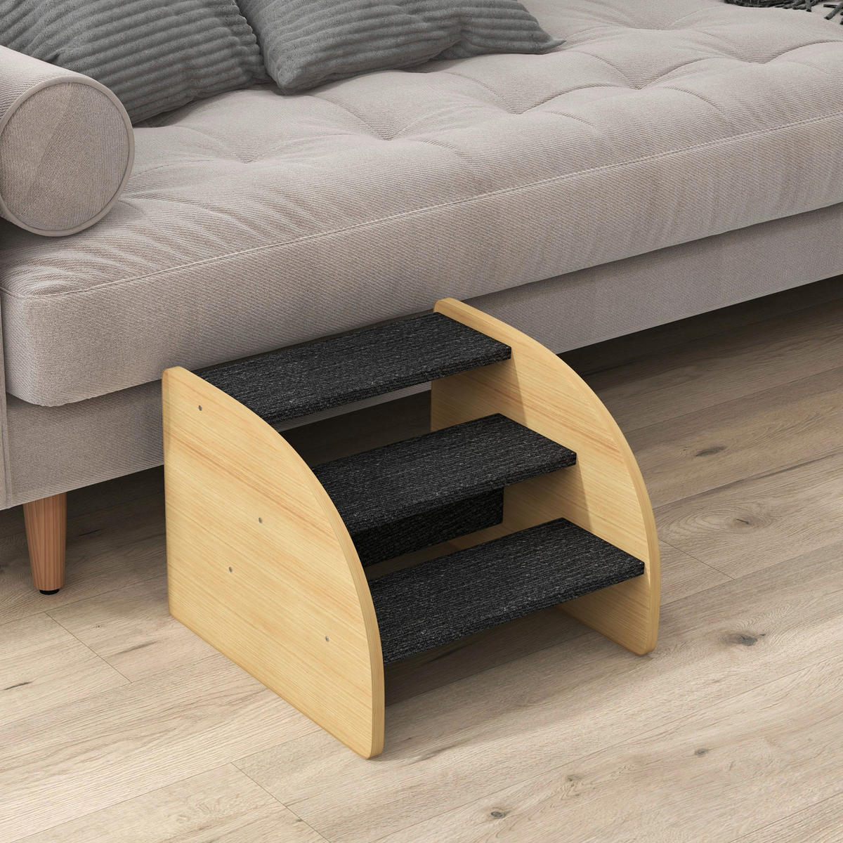 PawHut Hunde-Zubehör Eiche Spanplatte B/H/L: ca. 38,5x38,5x30 cm Hundetreppe - Eiche/schwarz (30,00/38,50/38,50cm) - PawHut