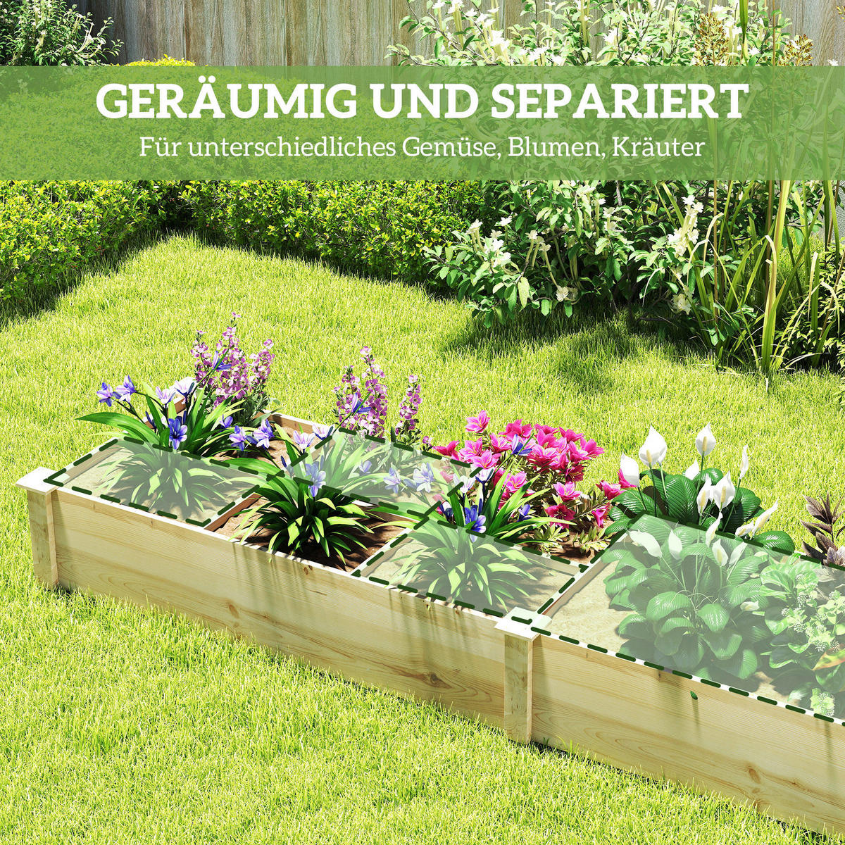 Outsunny Hochbeet natur Holz B/H/L: ca. 60x25x237 cm Hochbeet - natur (237,00/60,00/25,00cm) - Outsunny