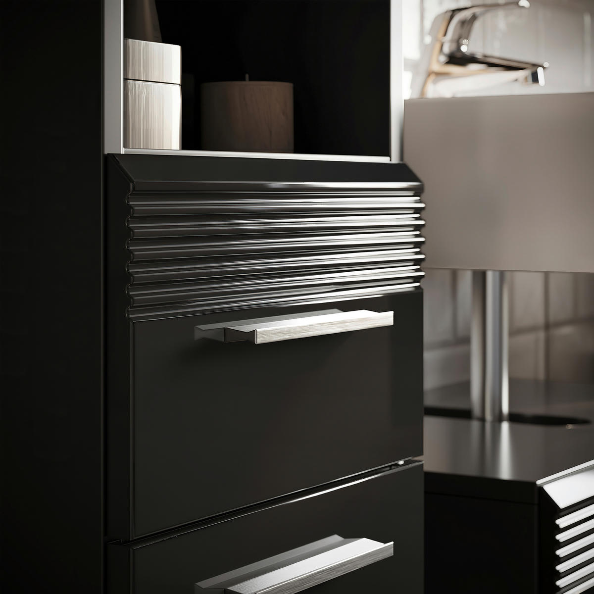 Badhochschrank LINUS schwarz schwarz Hochglanz B/H/T: ca. 30x182x31 cm LINUS - schwarz (30,00/182,00/31,00cm) - xonox.home