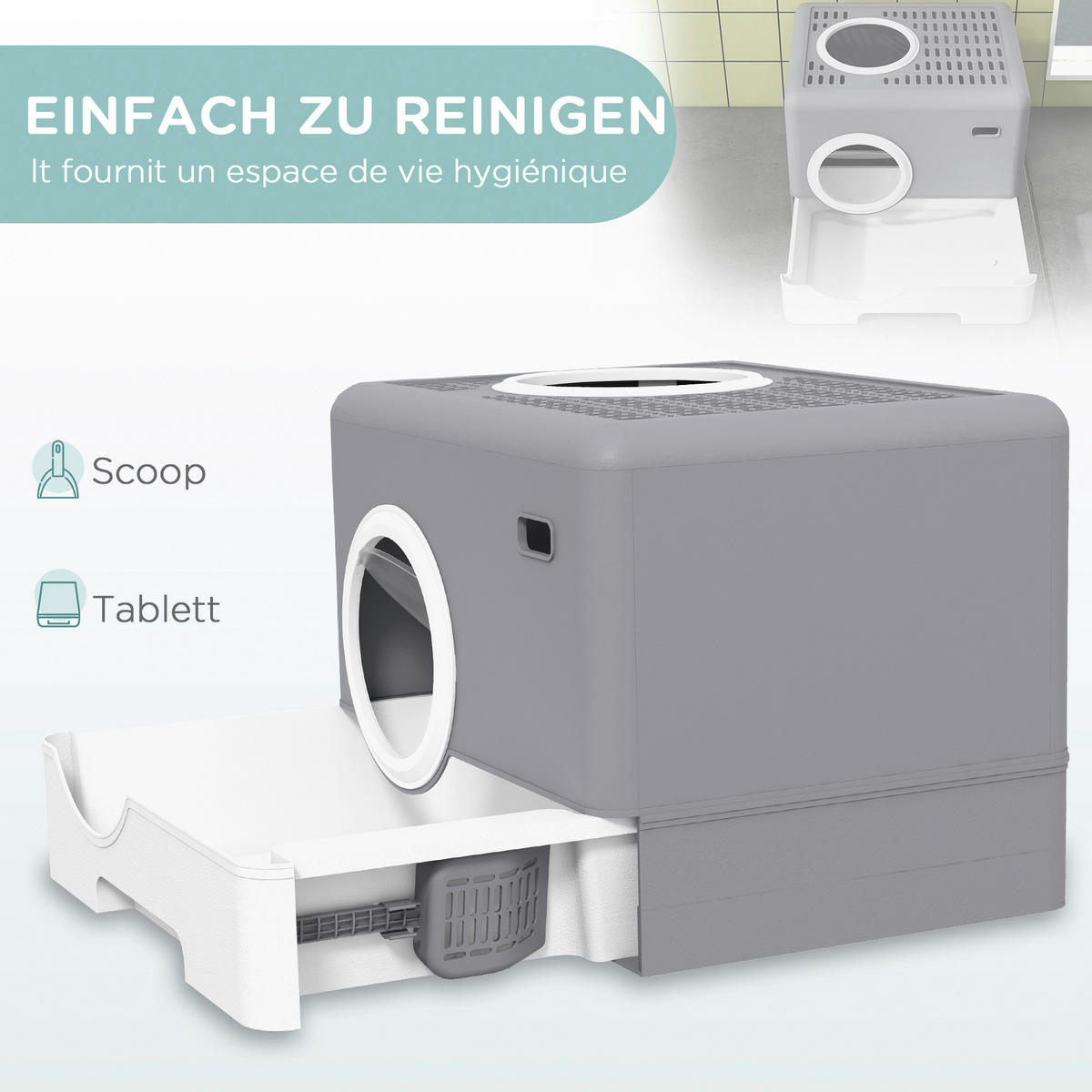 PawHut Katzentoilette grau Kunststoff B/H/L: ca. 41x38,5x52 cm Katzentoilette - grau (52,00/41,00/38,50cm) - PawHut