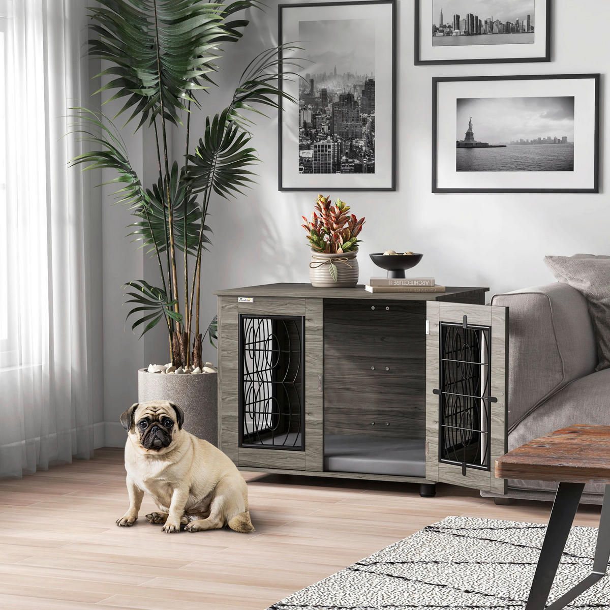 PawHut Hundekäfig grau Spanplatte B/H/L: ca. 56x63x80 cm Hundekäfig - grau (80,00/56,00/63,00cm) - PawHut