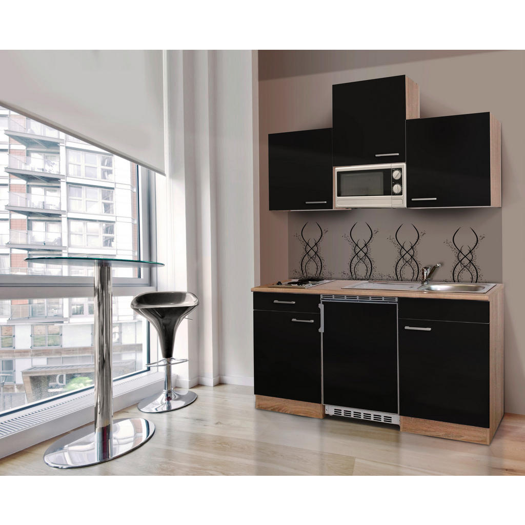Respekta Küchenzeile KB150ESSMI 150 cm Schwarz-Eiche Sägeräu Nachbildung