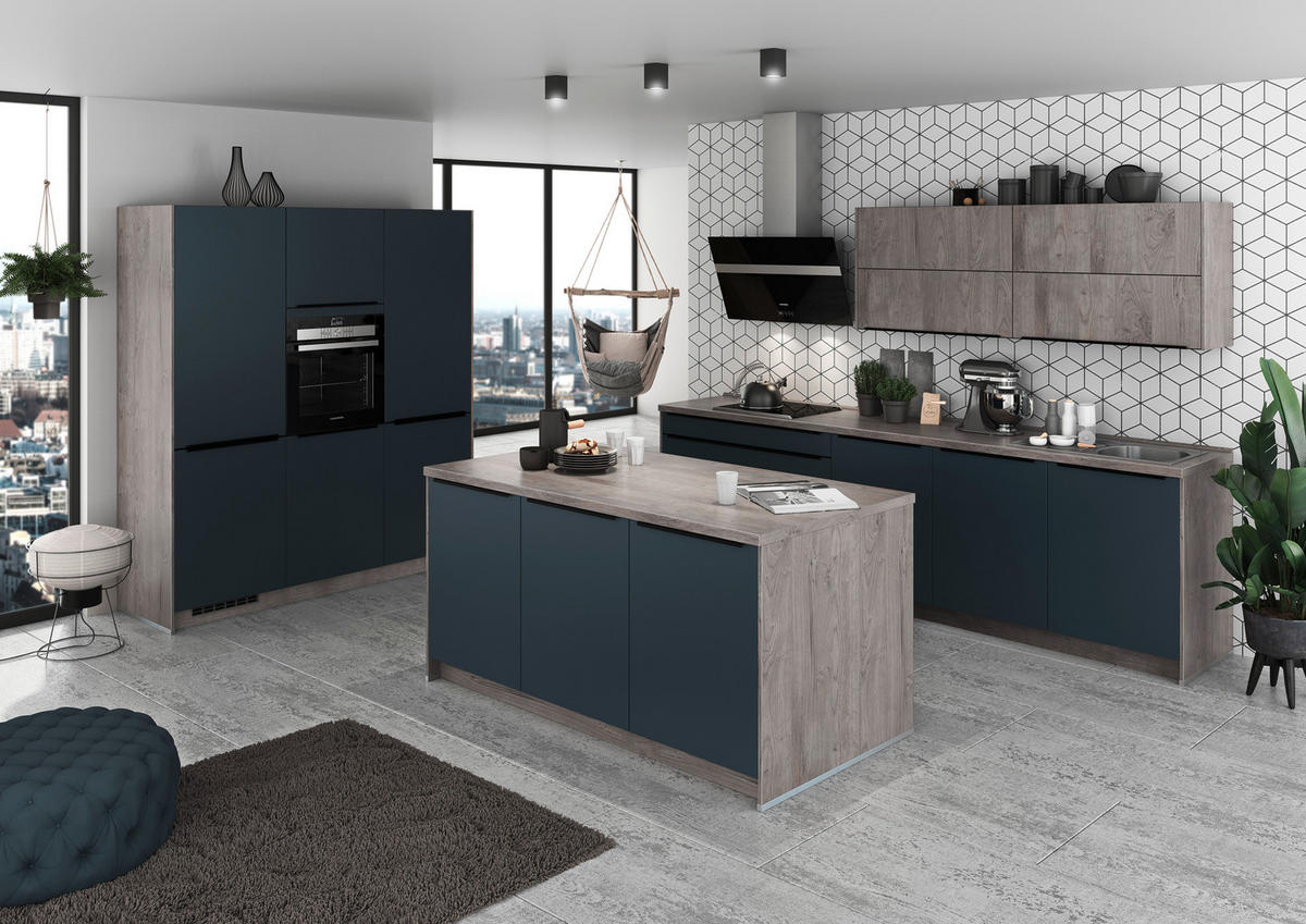 artego Inselküche Feel/Artwood schwarzblau B/T/L: ca. 300x60x180 cm Feel/Artwood - schwarzblau (300,00/180,00cm) - artego