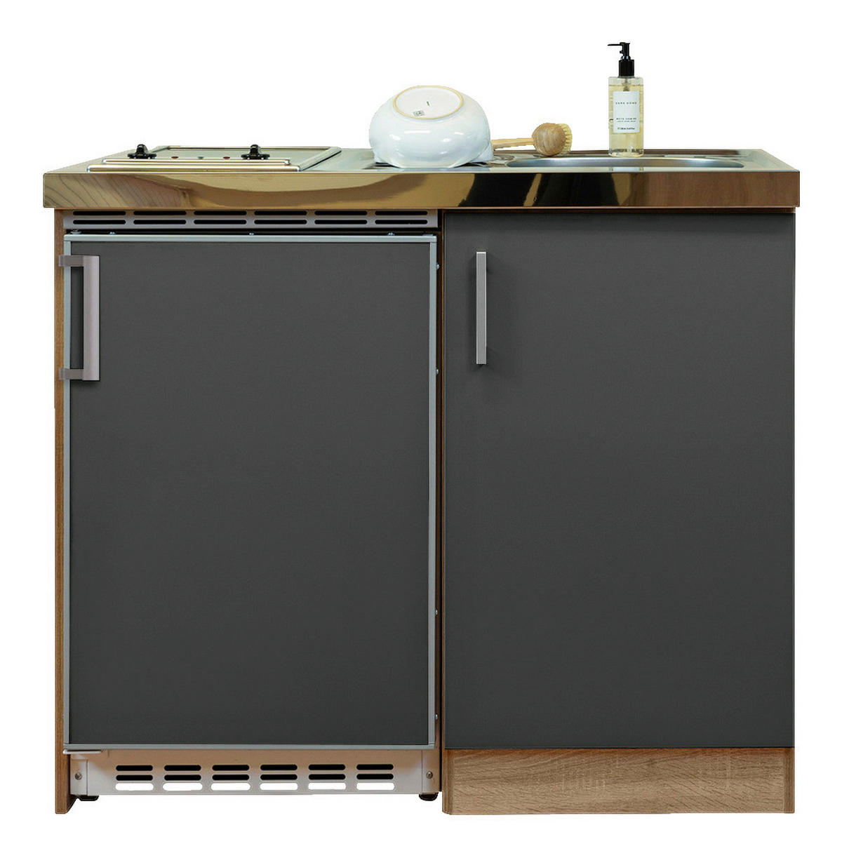 Respekta Miniküche 100 grau matt B/H/T: ca. 100x87x60 cm 100 - Eiche/grau (100,00/87,00/60,00cm) - Respekta