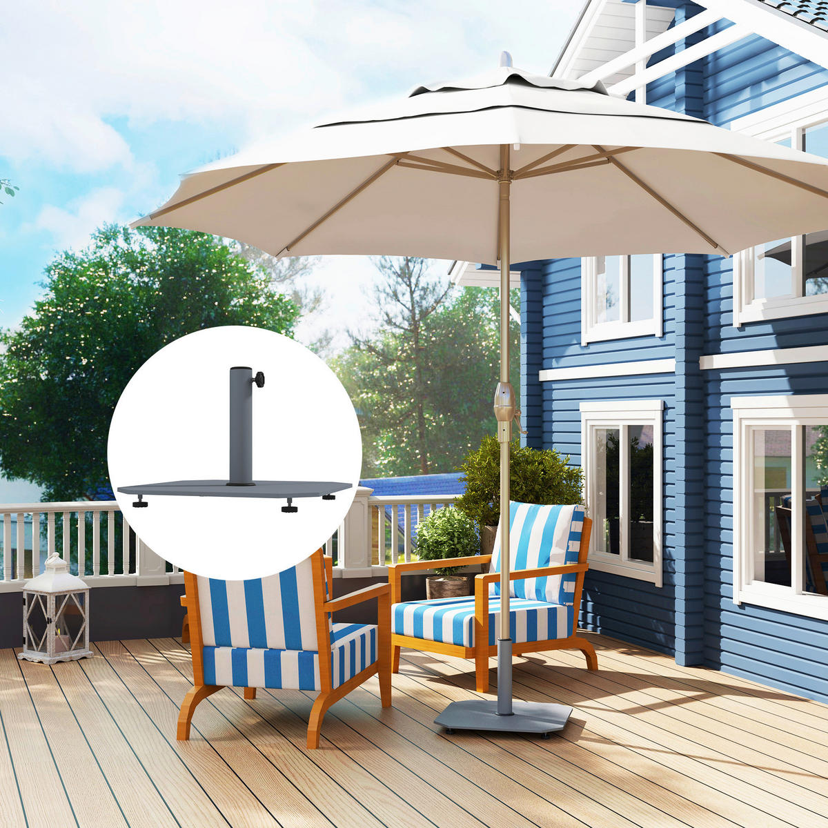 Outsunny Schirmständer grau Metall B/H/L: ca. 49,5x34x49,5 cm Schirmständer - grau (49,50/49,50/34,00cm) - Outsunny