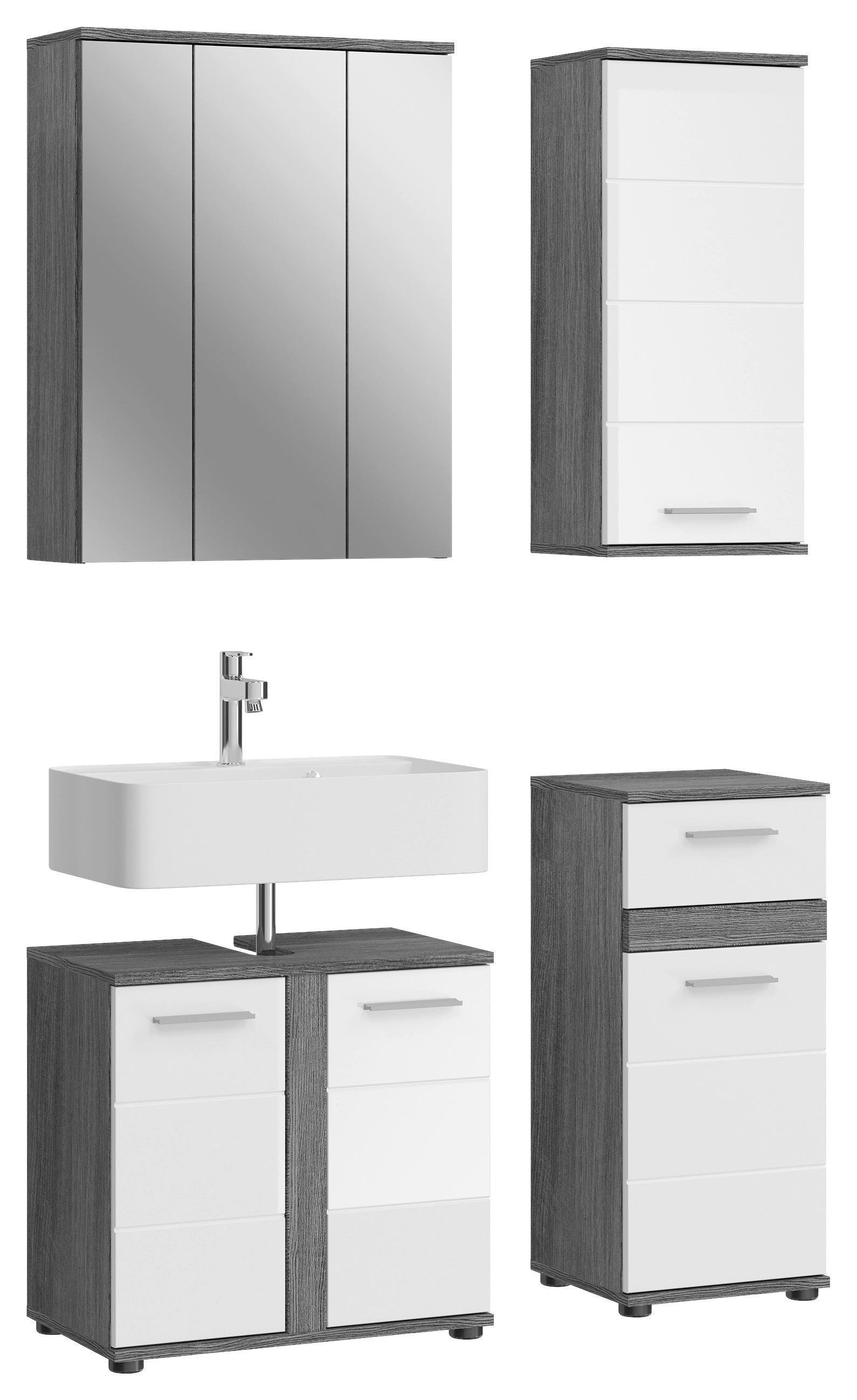 Badezimmer-Set BLAKE Rauchsilber Nachbildung weiß Hochglanz B/H/T: ca. 114x191x34 cm BLAKE - weiß (114,00/191,00/34,00cm) - xonox.home
