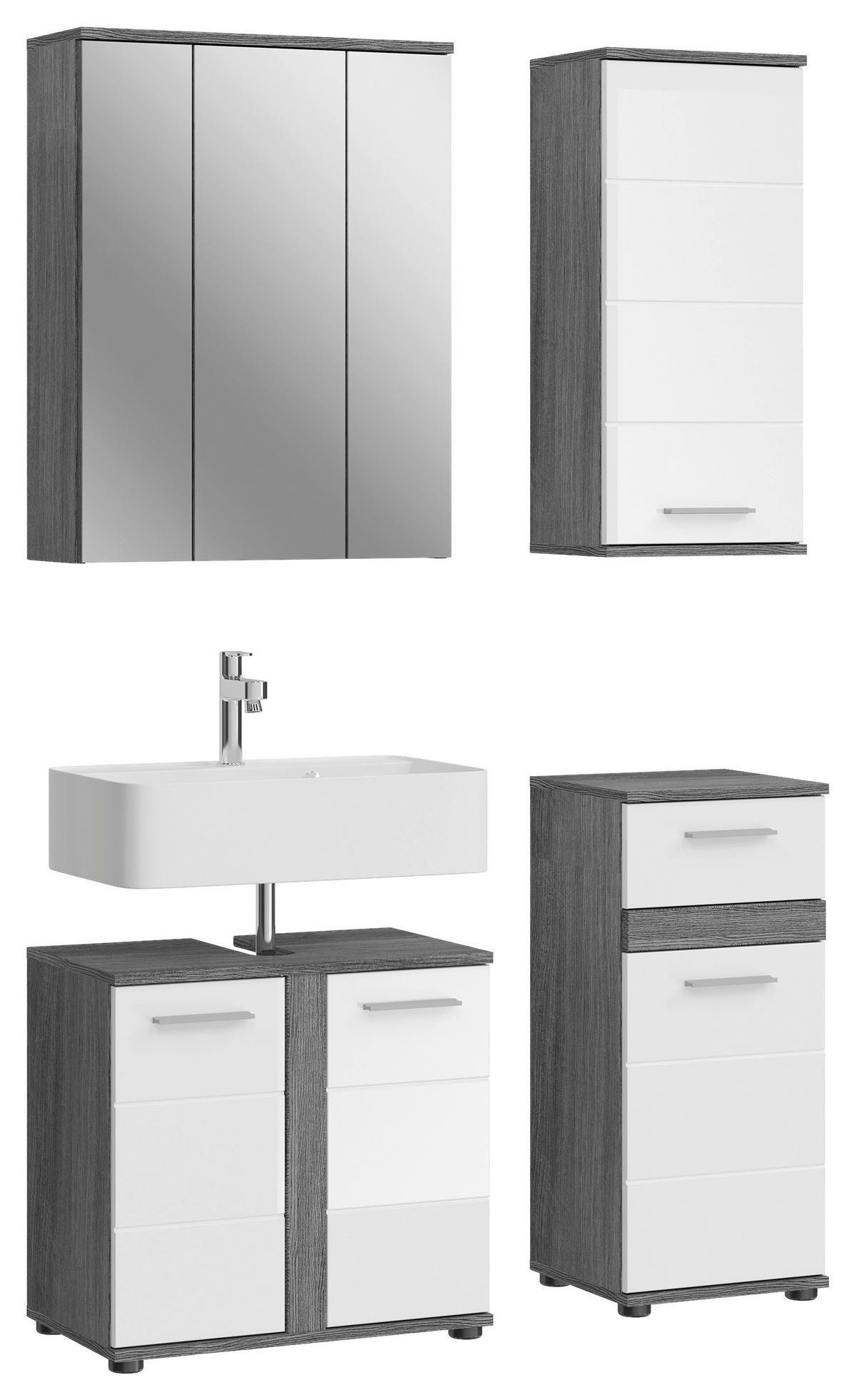 Badezimmer-Set BLAKE Rauchsilber Nachbildung weiß Hochglanz B/H/T: ca. 114x191x34 cm BLAKE - weiß (114,00/191,00/34,00cm) - xonox.home