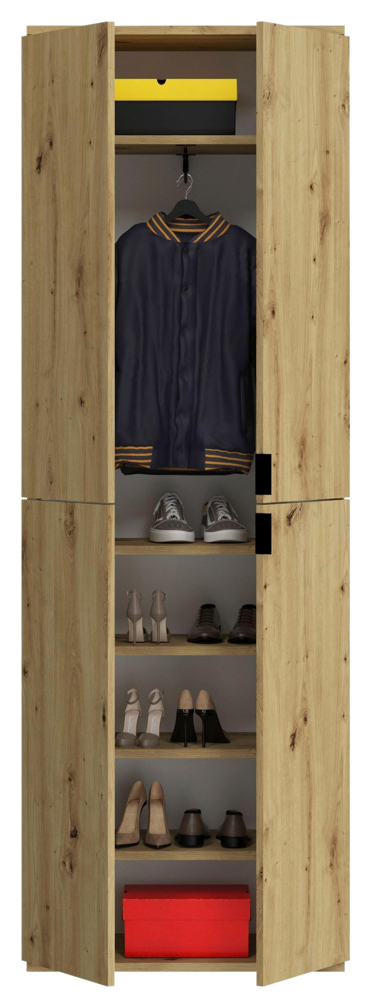 Garderobe PROJEKT Eiche Artisan Nachbildung weiß Hochglanz Spiegel B/H/T: ca. 243x193x34 cm PROJEKT - Eiche/weiß (243,00/193,00/34,00cm) - xonox.home