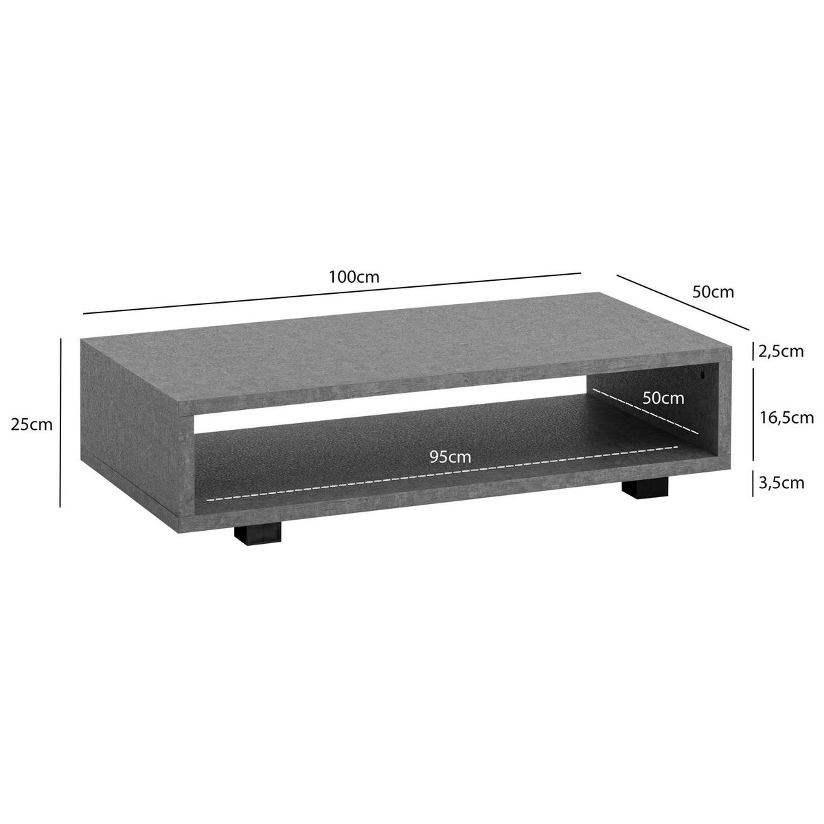 Couchtisch Beton Optik B/H/T: ca. 100x25x50 cm Couchtisch - Beton (100,00/25,00/50,00cm) - Wohnling