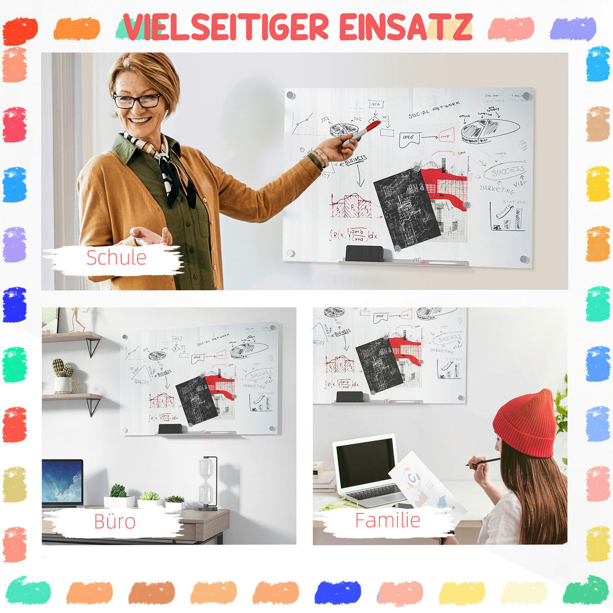 Vinsetto Wandboard Magnettafel - weiß (0,40/60,00/90,00cm) - Vinsetto