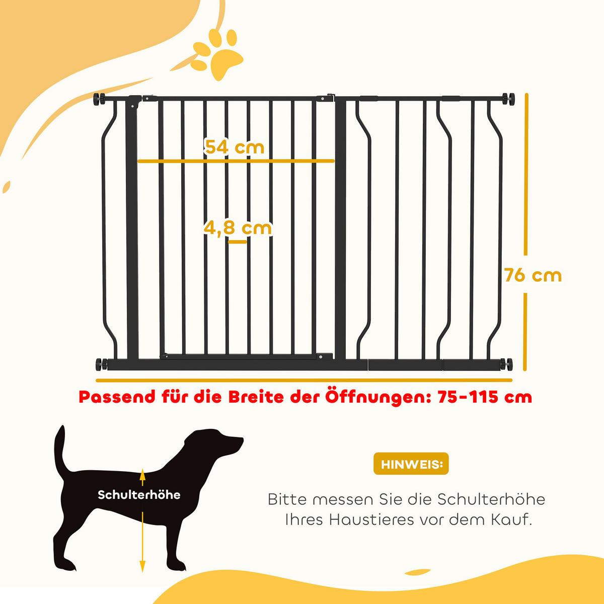 PawHut Schutzgitter schwarz Stahl B/H/L: ca. 4x76x115 cm Schutzgitter - schwarz (115,00/4,00/76,00cm) - PawHut