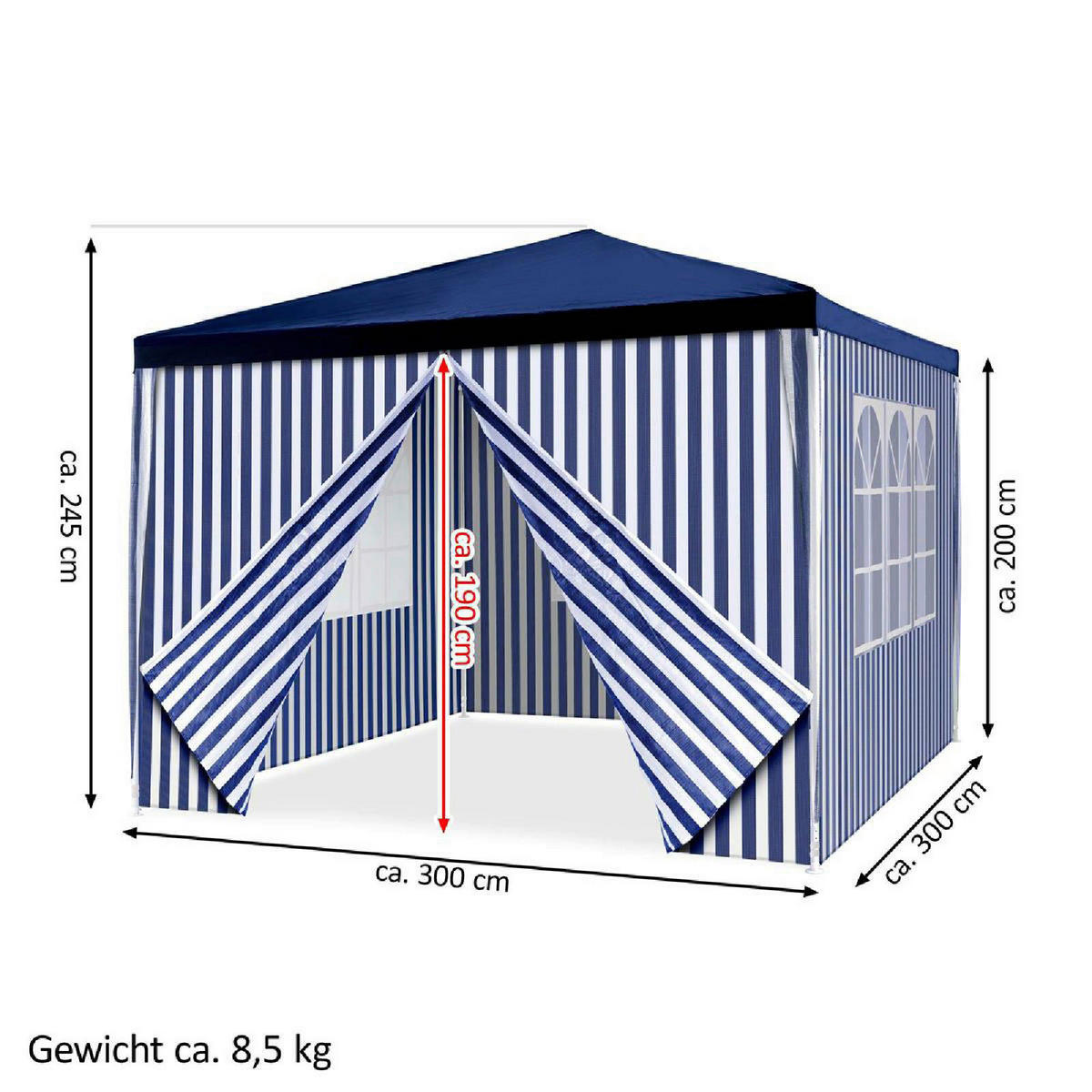 VCM Pavillon royalblau Polyester-Mischgewebe B/H/L: ca. 300x187x300 cm Pavillon - royalblau (300,00/300,00/187,00cm) - VCM