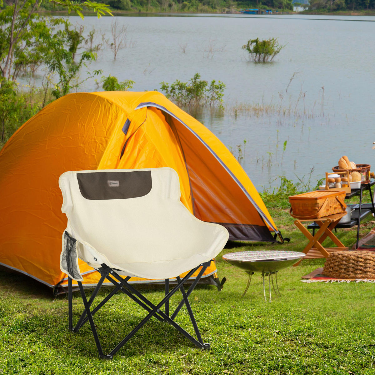 Outsunny Campingstuhl weiß Stoff B/H/L: ca. 54x66x61 cm Campingstuhl - weiß (61,00/54,00/66,00cm) - Outsunny