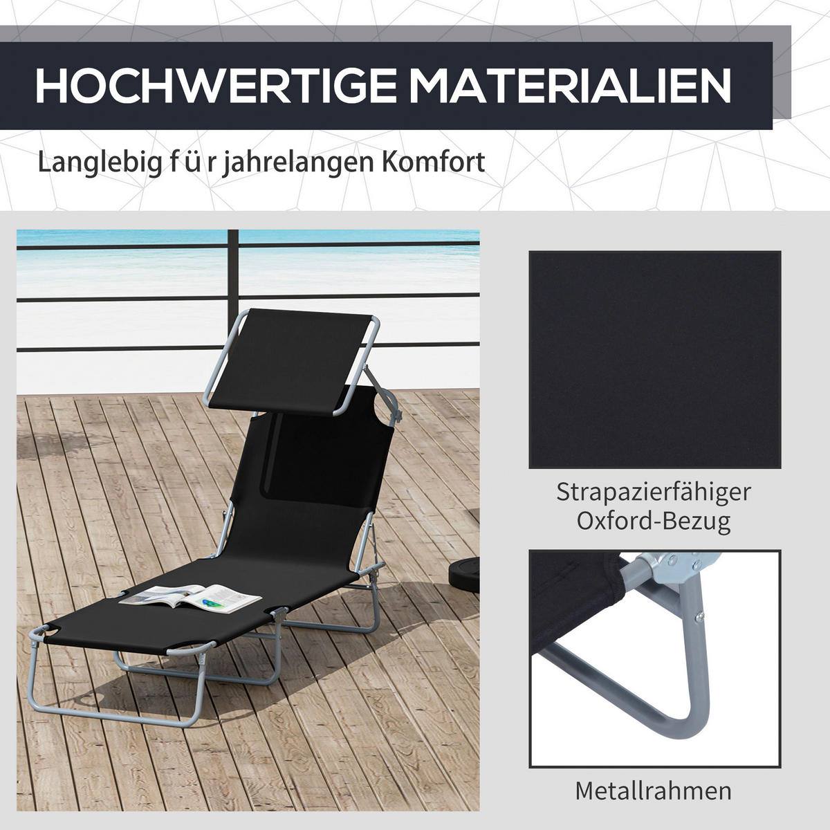 Outsunny Sonnenliege schwarz Stoff B/H/L: ca. 58x27x187 cm Sonnenliege - schwarz (187,00/58,00/27,00cm) - Outsunny
