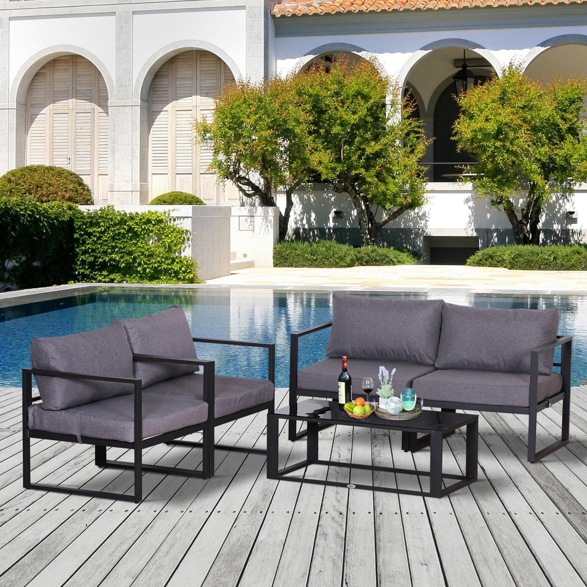 Outsunny Loungeset grau Aluminium Loungeset_4tlg - grau - Outsunny