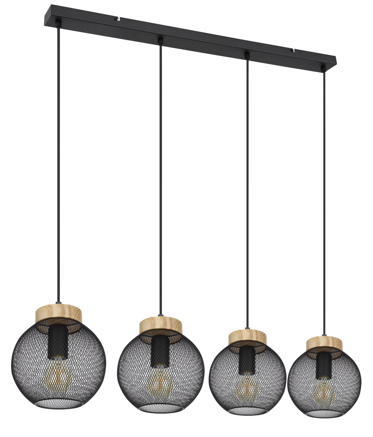 GLOBO Pendelleuchte PABLO 15663-4H mattschwarz natur Metall Holz B/H/T: ca. 95x120x20 cm E27 4 Brennstellen PABLO - natur/mattschwarz (95,00/120,00/20,00cm) - GLOBO
