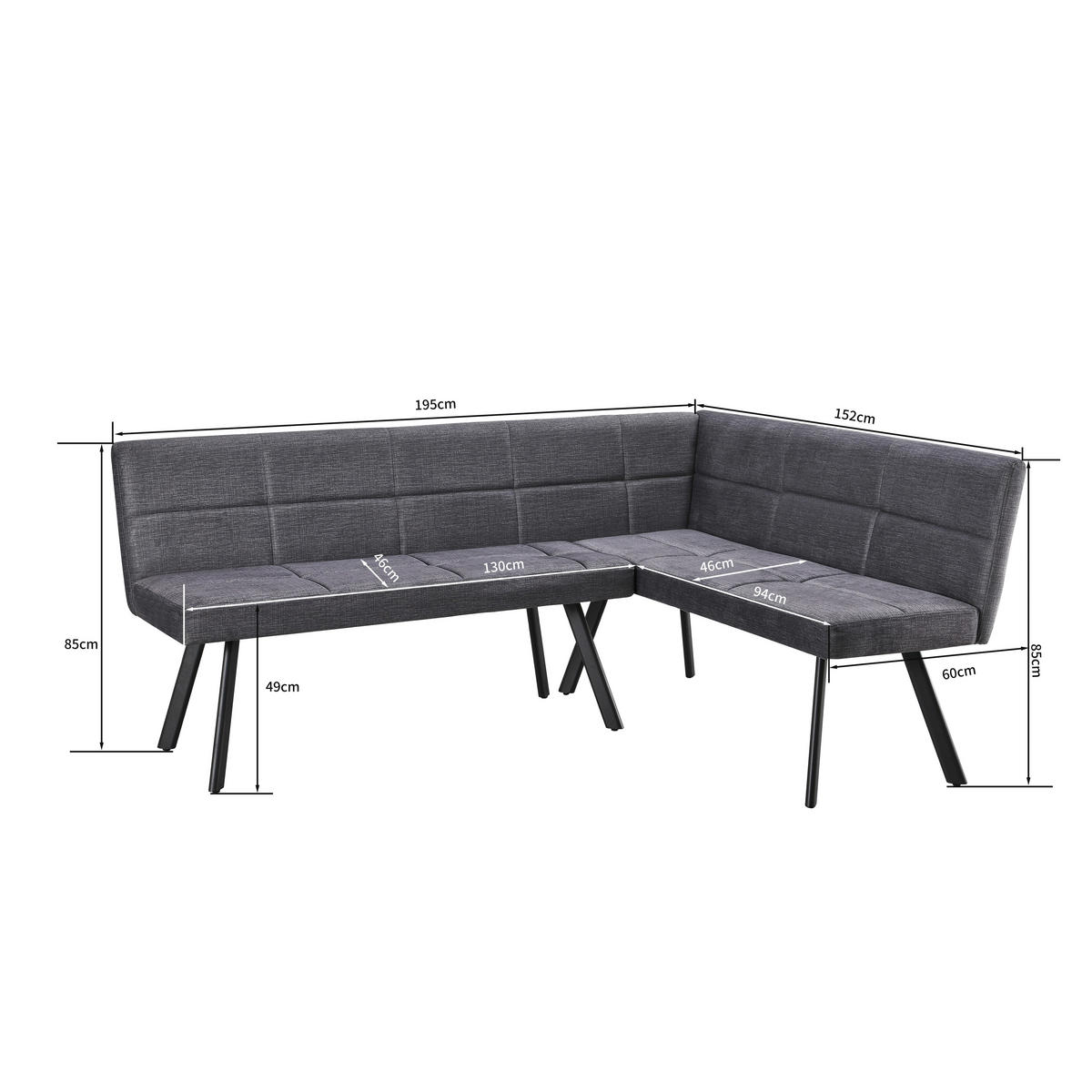 Eckbank Milos grau B/H/T: ca. 195x152x85 cm Milos - grau (195,00/152,00/85,00cm)